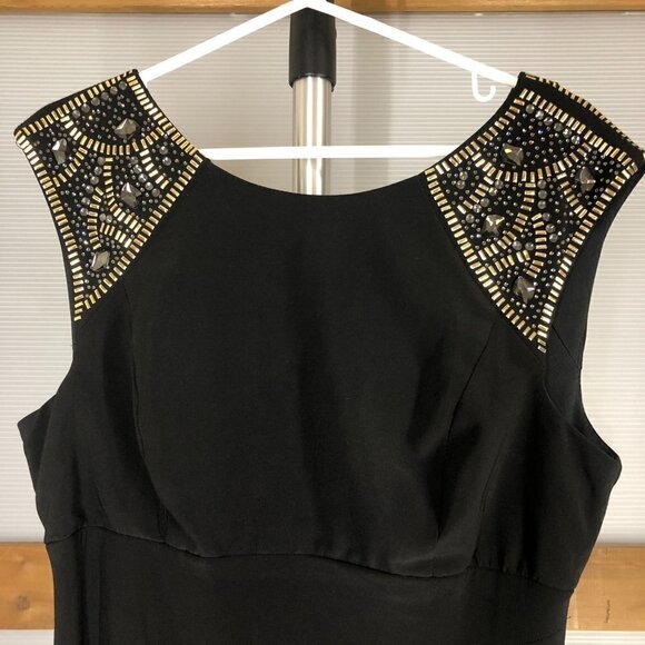 XSCAPE‎ Black Embellished Shoulder Ruched Sleeveless Dress Sz 14 - Picture 2 of 13
